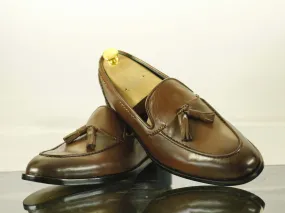 Handmade Men's Brown Color Leather Tassel Loafers, Men Designer Dress Formal Luxury Shoes