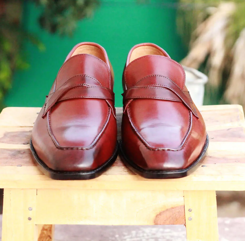 Handmade Men's Burgundy Color Leather Loafers, Men's Formal Dress Loafer Shoes