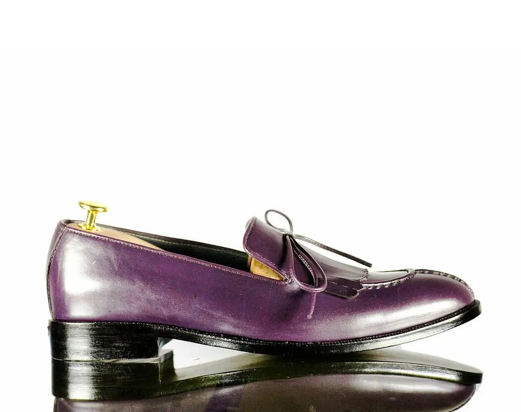 Handmade Men's Purple Leather Split Toe Fringes Loafer Shoes, Men Dress Formal Fashion Shoes