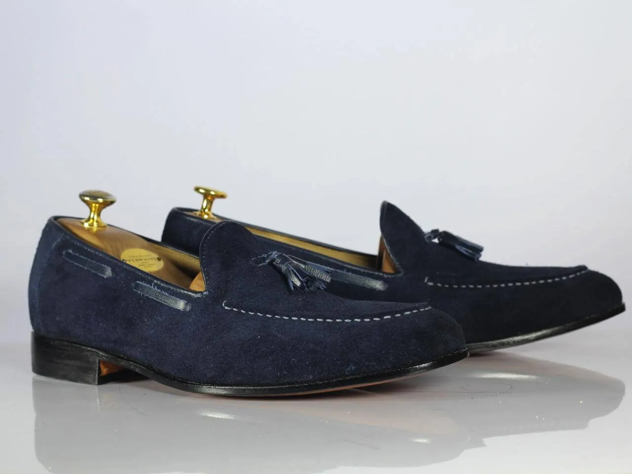 Handmade Men's Suede Tussles Loafer, Men Blue Tassel Moccasin Dress Shoes