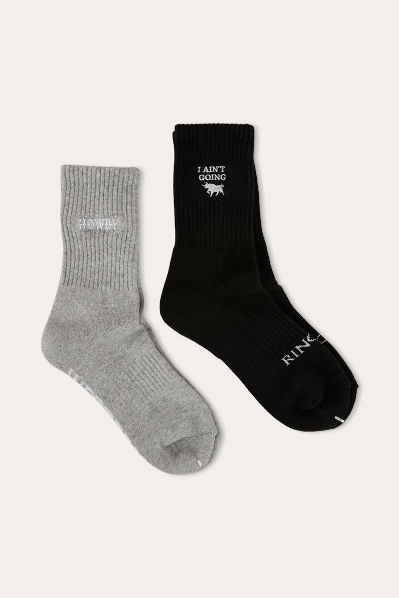 Howdy Unisex Sock 2 Pack - Black/Grey Marle