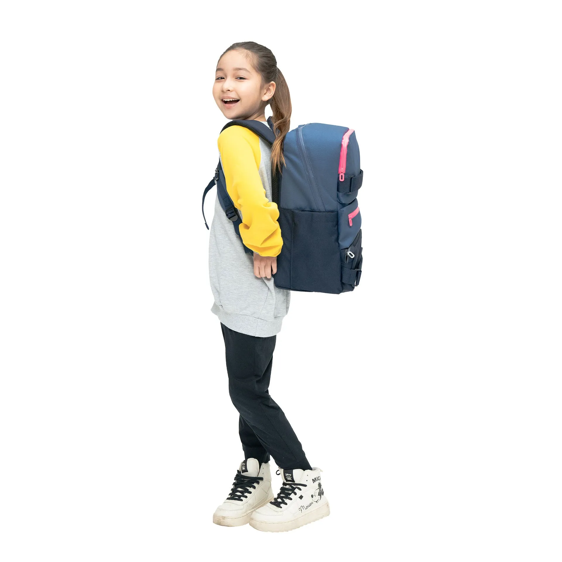 KAGS GRAFTON Series Ergonomic School Bags for Primary School Pupils - Charcoal/ Shocking Pink