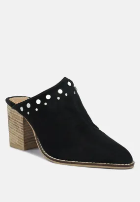 LESLIE Stacked Heel Mules