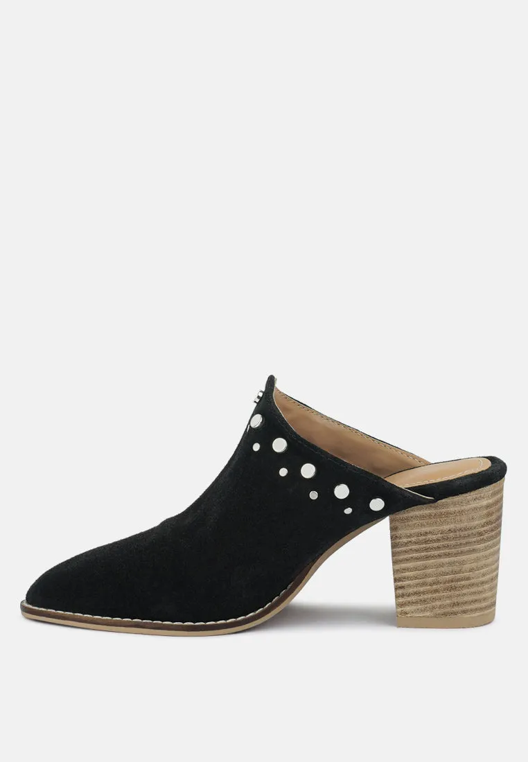 LESLIE Stacked Heel Mules