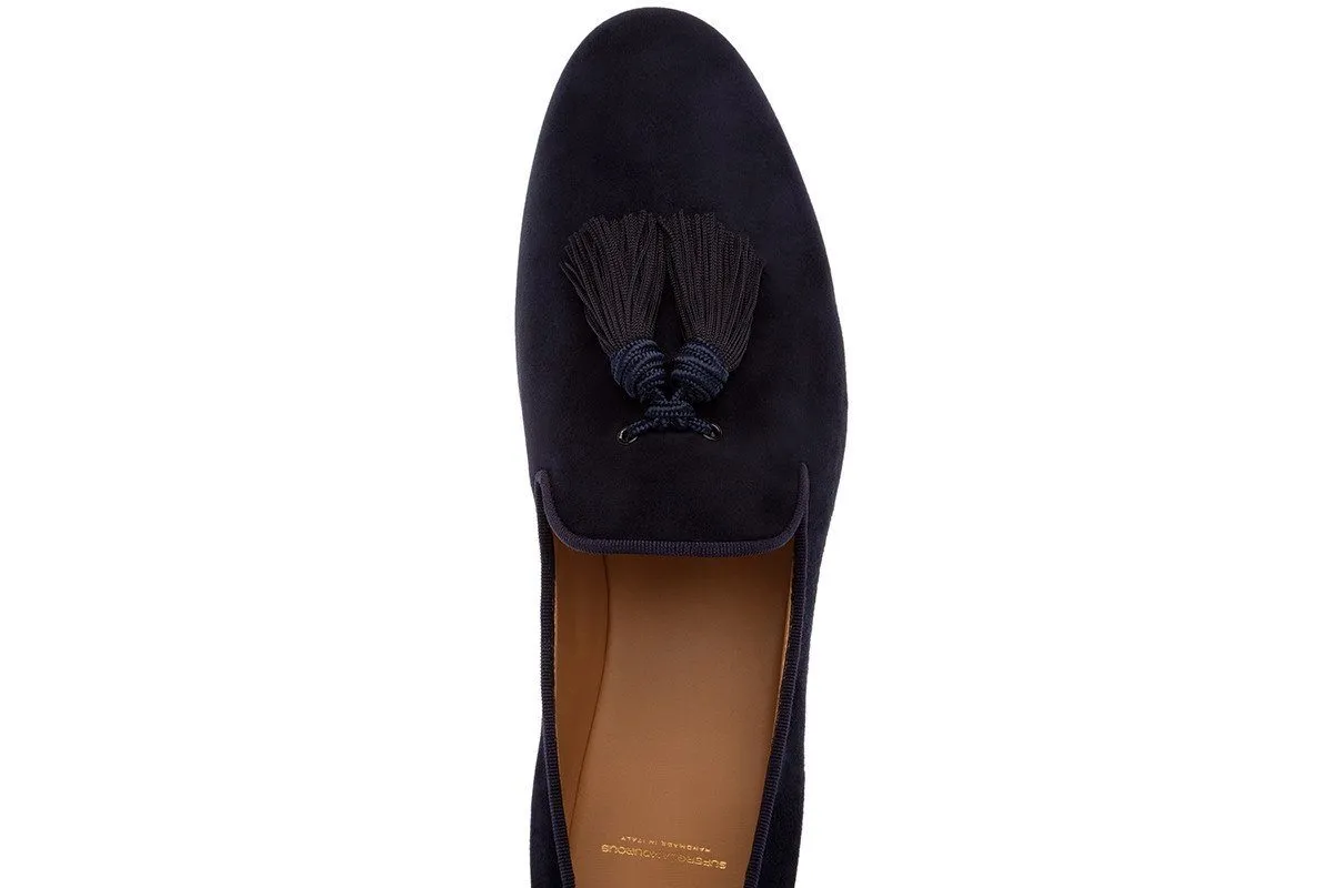 LOUIS VELUKID NAVY SLIPPERS