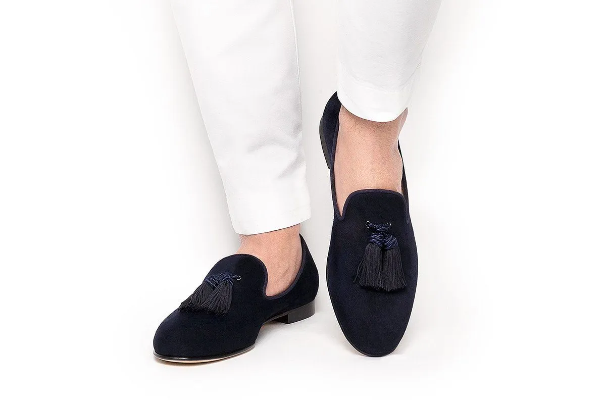 LOUIS VELUKID NAVY SLIPPERS