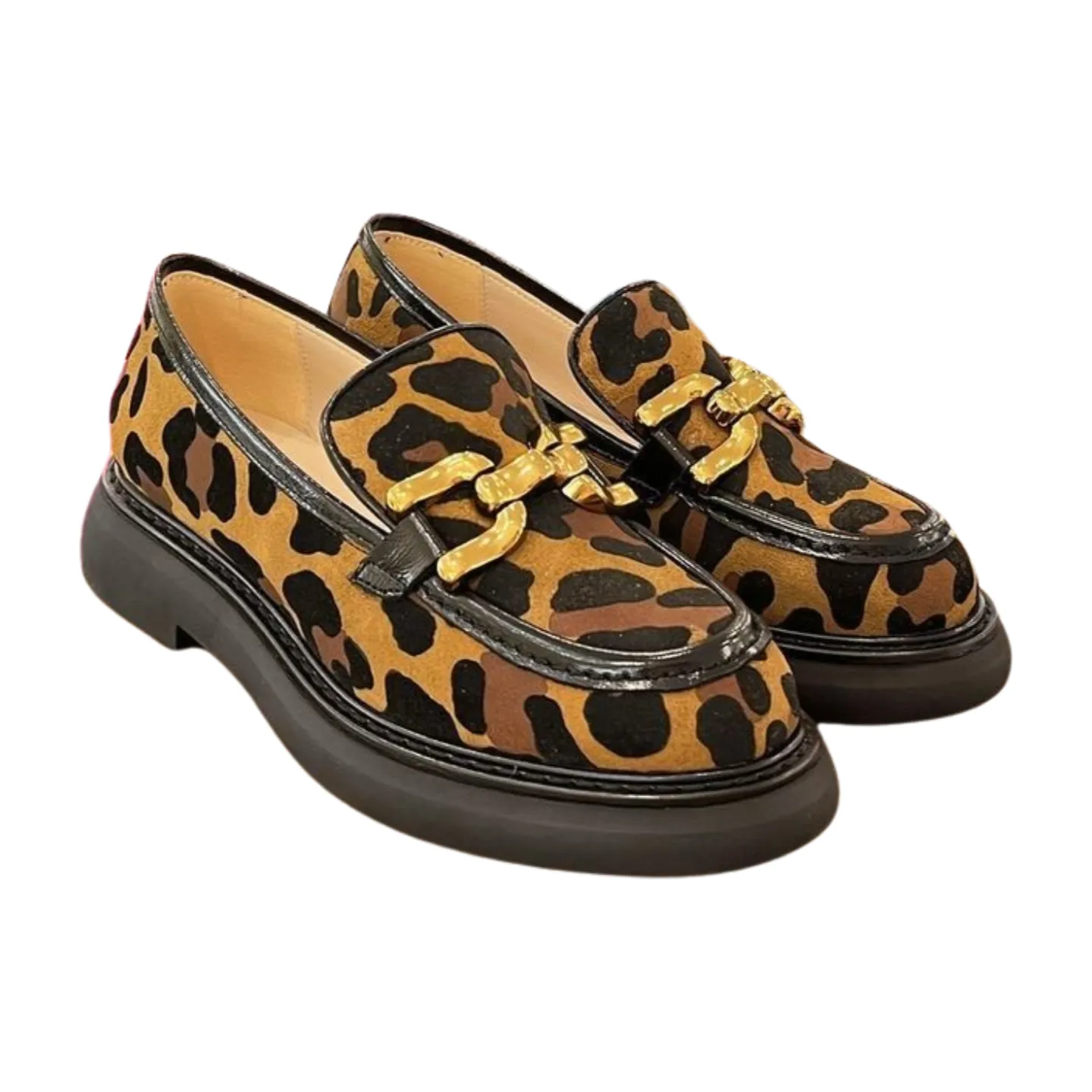 MARIAN Leopard Print Chunky Loafer with Gold Bit Detail