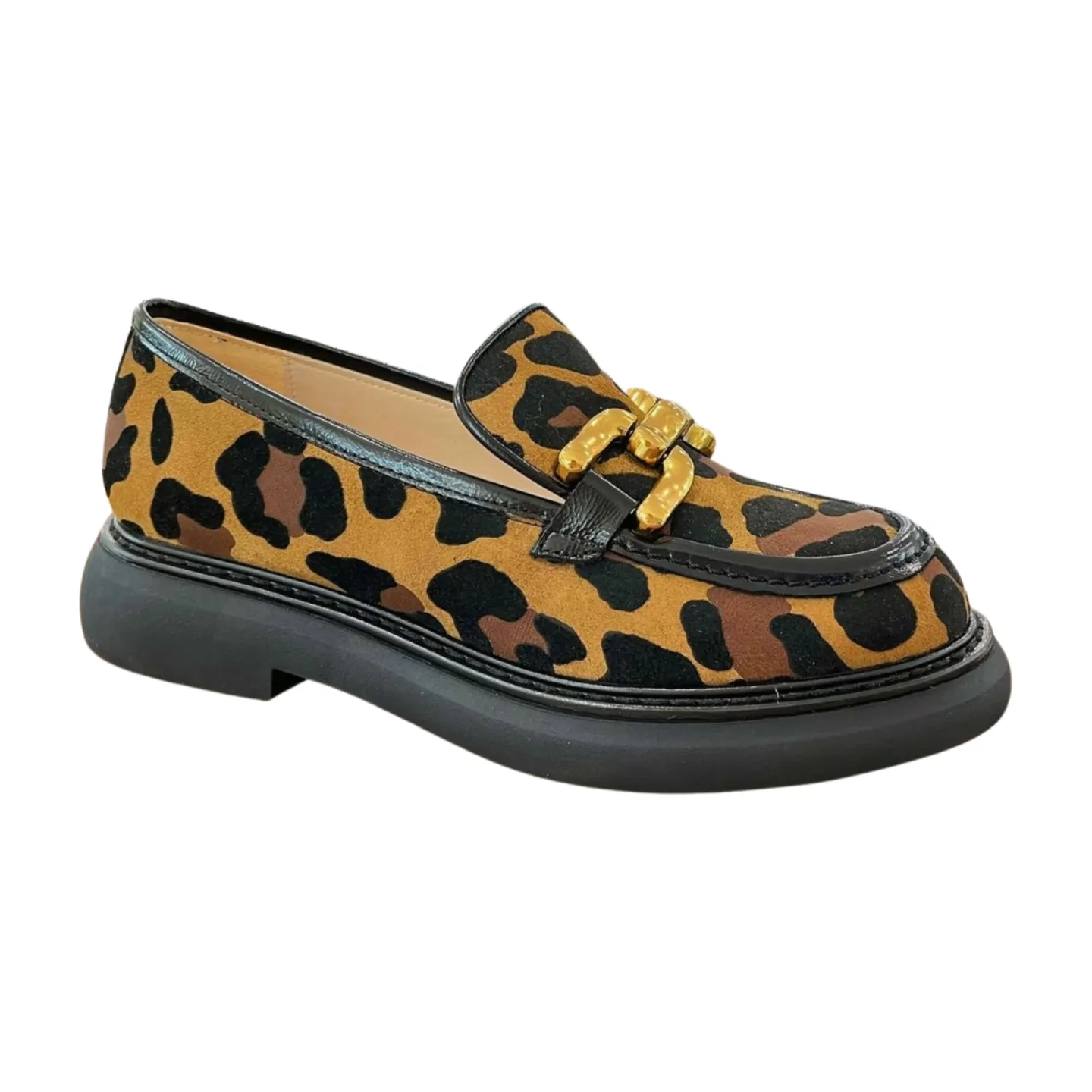 MARIAN Leopard Print Chunky Loafer with Gold Bit Detail