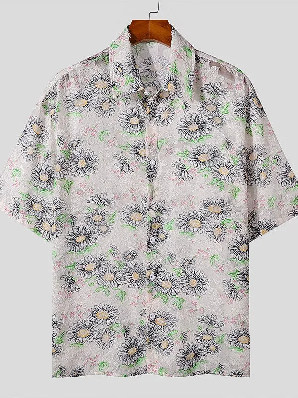 Mens Fringed Floral Print Short-Sleeve Shirt SKUK71334