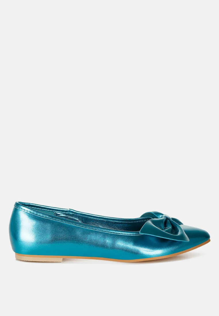 Metallic Pleather Bow Ballerinas by RUW