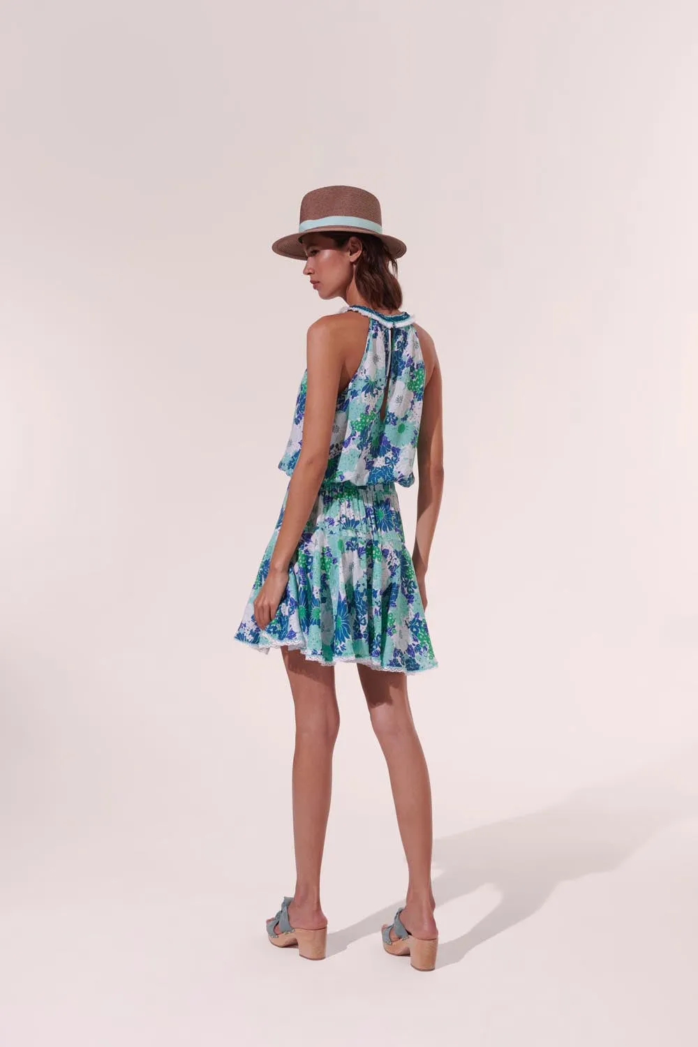 Mini Dress Agathe - Aqua Flower Mix