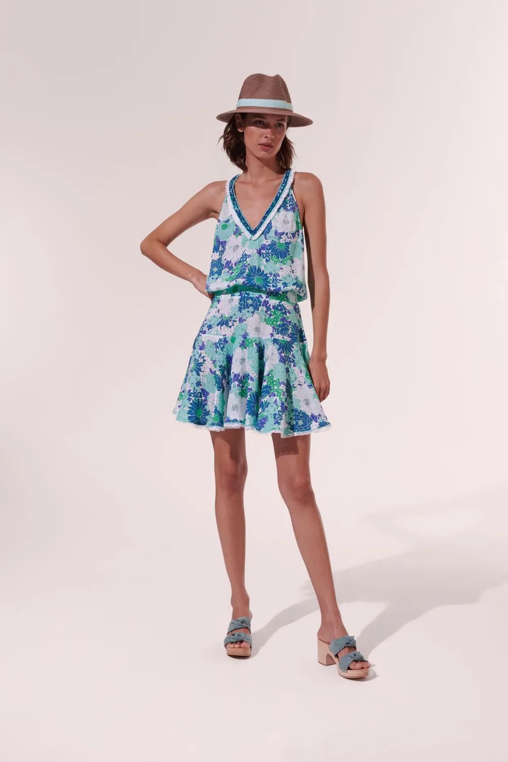 Mini Dress Agathe - Aqua Flower Mix