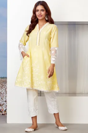 Mulmul Cotton Gemma Kurta With Floral Embroidered Pyajama