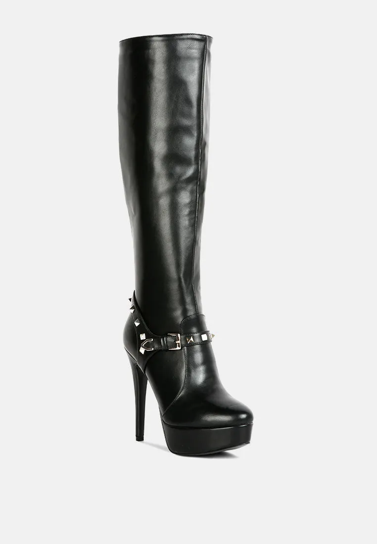 Nephele Studs Embellished Stiletto Calf Boots By Ruw