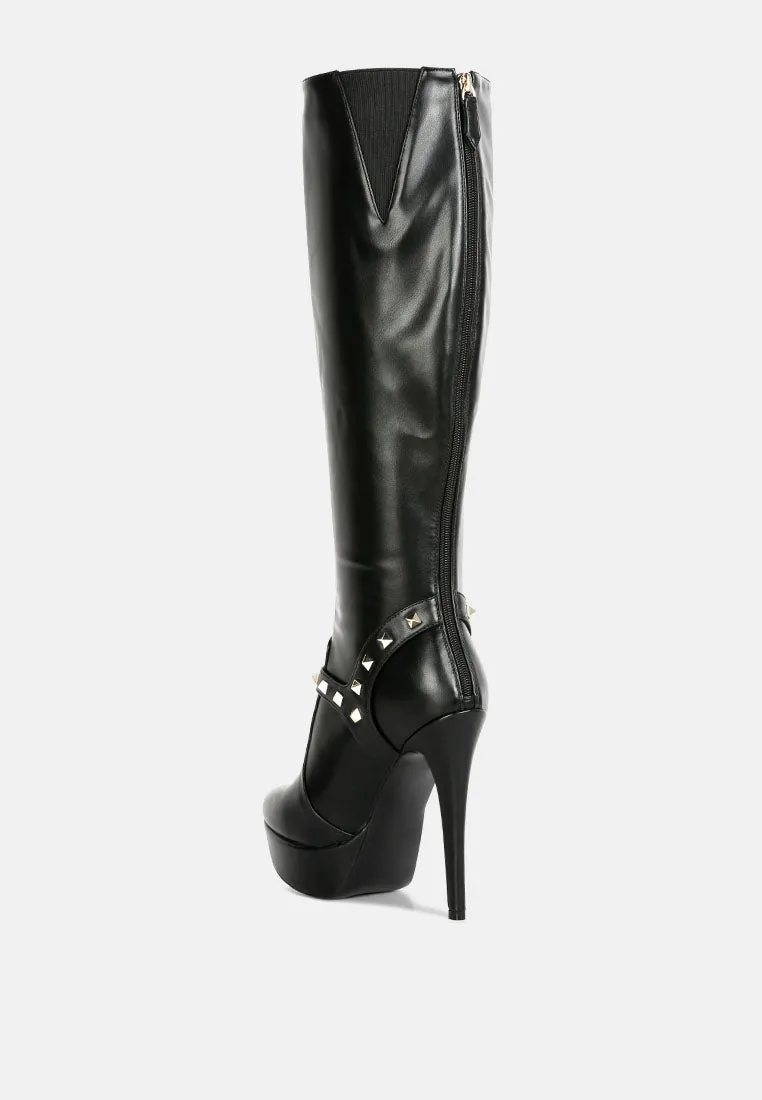 Nephele Studs Embellished Stiletto Calf Boots By Ruw