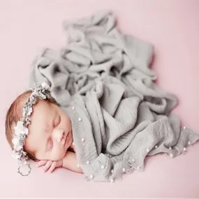 Newborn Photography Props Wraps, Pearl Fringe Layer Texture Prop Baby Cloth Wrap, Reborn Baby DIY Shooting Lace Layering Set