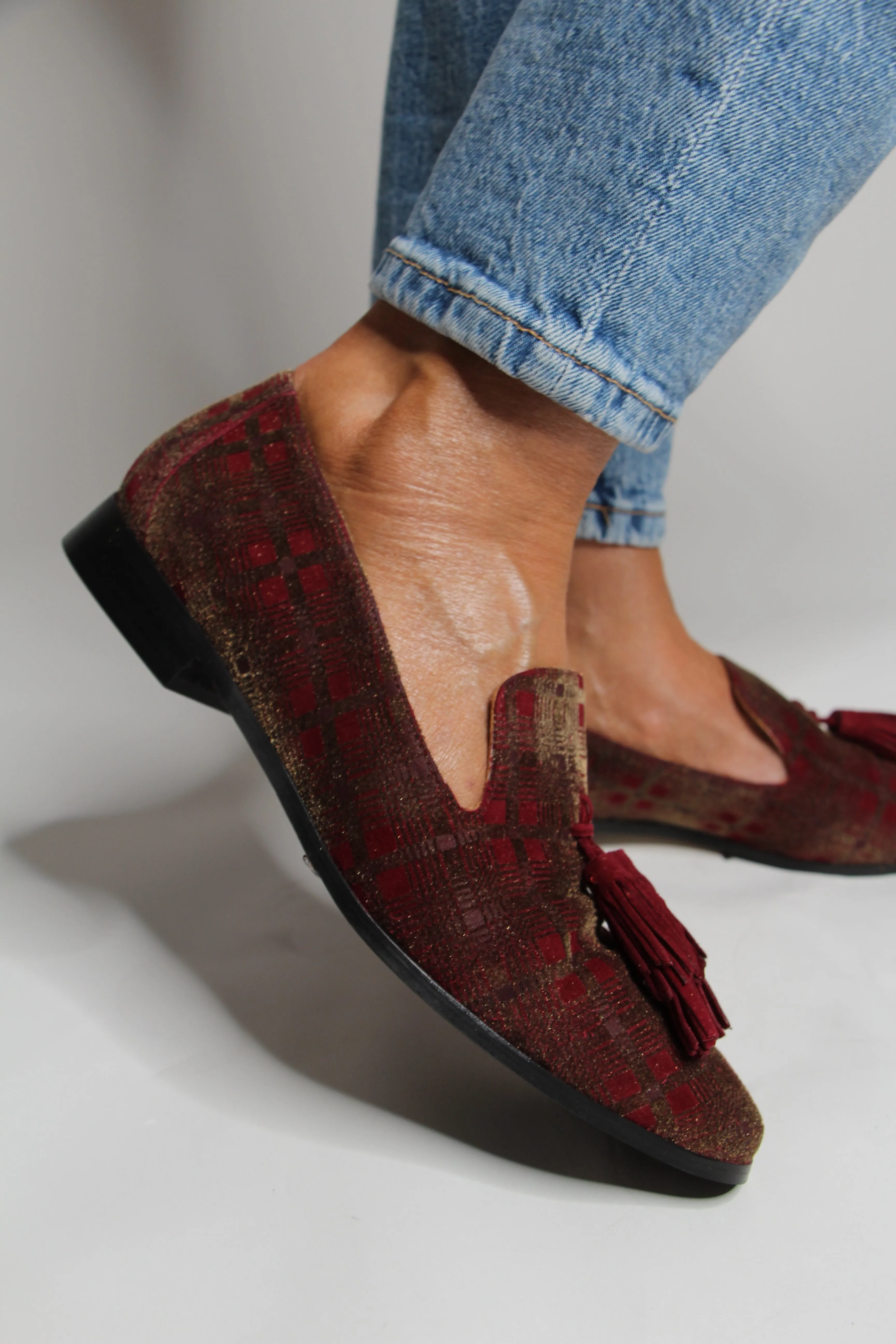 Pedro Miralles Brown Burgundy Velvet Print Loafer