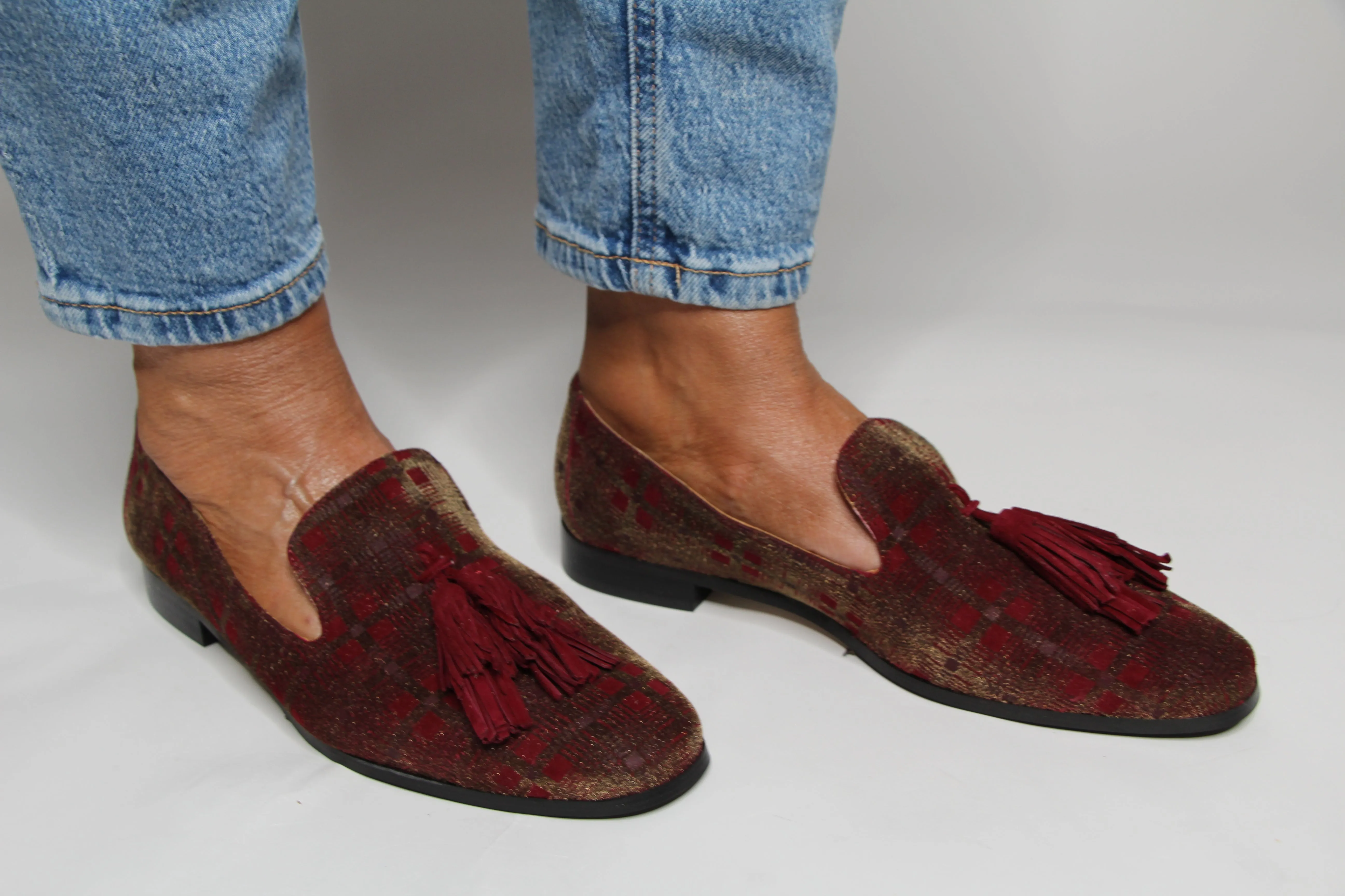 Pedro Miralles Brown Burgundy Velvet Print Loafer