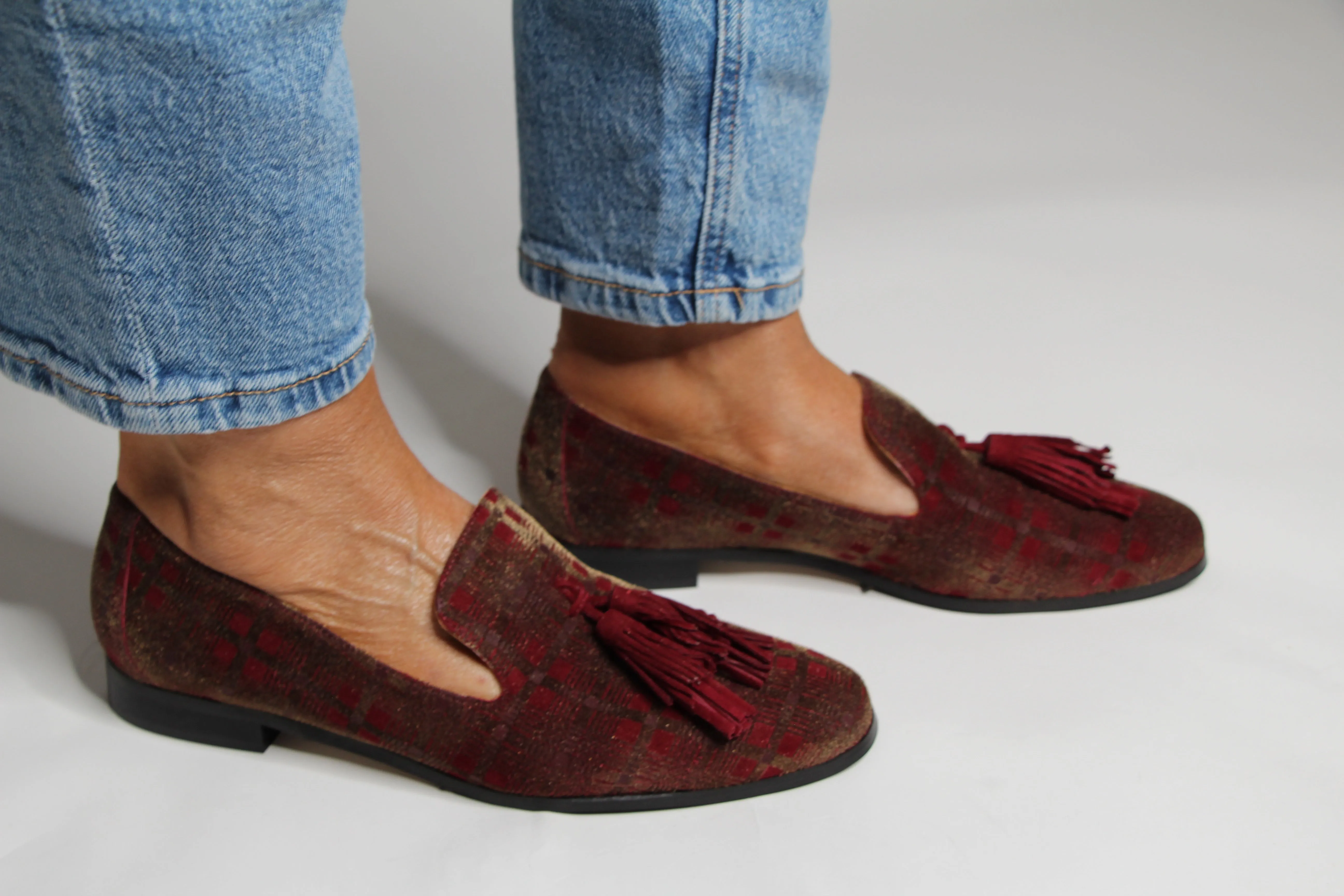 Pedro Miralles Brown Burgundy Velvet Print Loafer