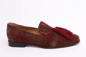 Pedro Miralles Brown Burgundy Velvet Print Loafer