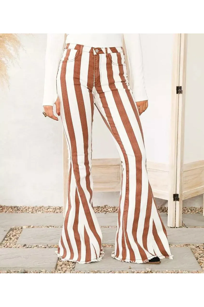 Tan Striped Bell Bottoms