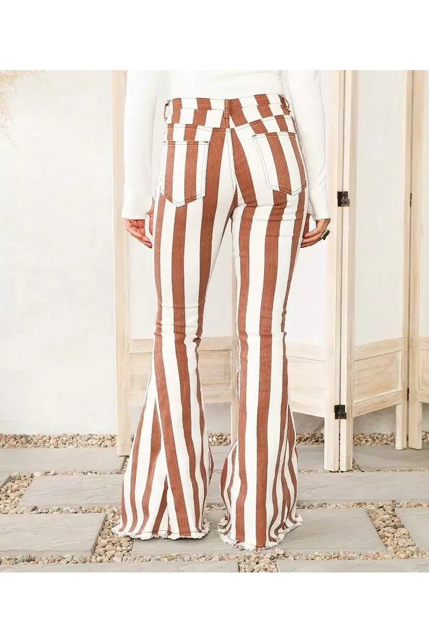 Tan Striped Bell Bottoms