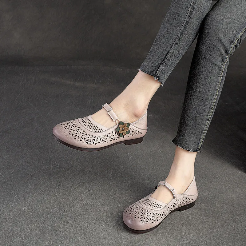 Women Summer Hollow Soft Leather Flats