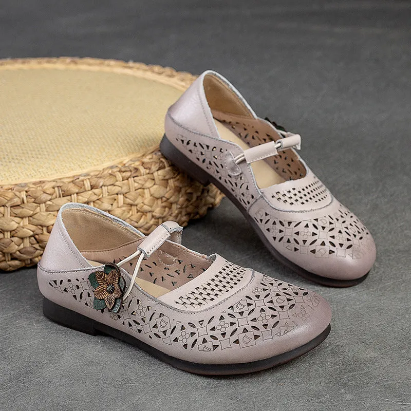 Women Summer Hollow Soft Leather Flats