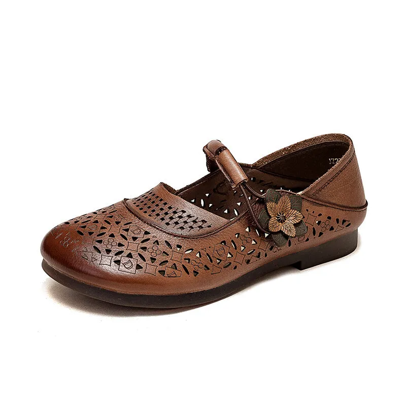 Women Summer Hollow Soft Leather Flats