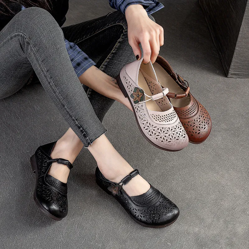 Women Summer Hollow Soft Leather Flats