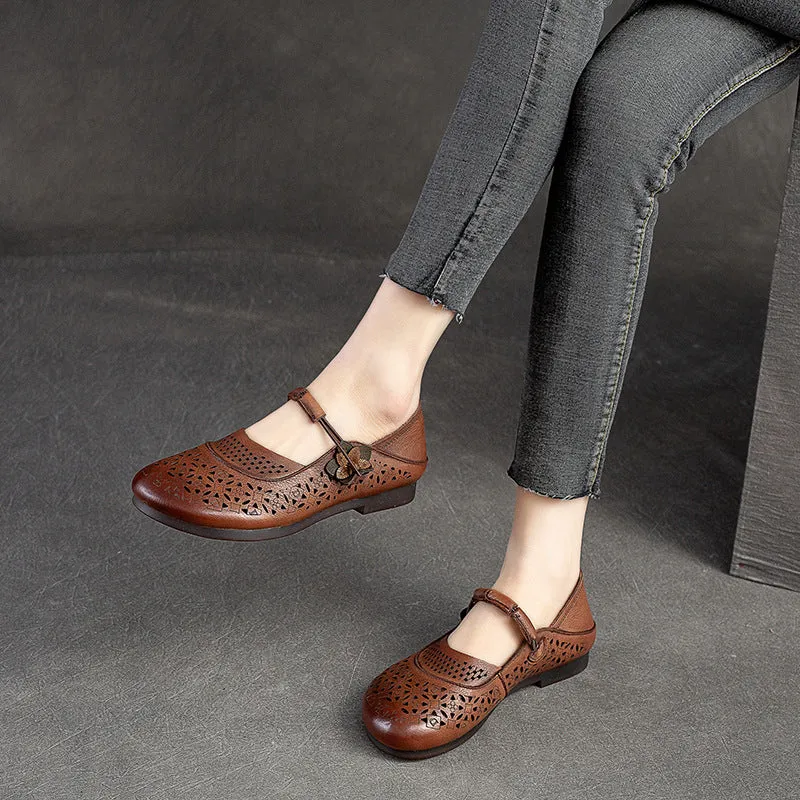 Women Summer Hollow Soft Leather Flats